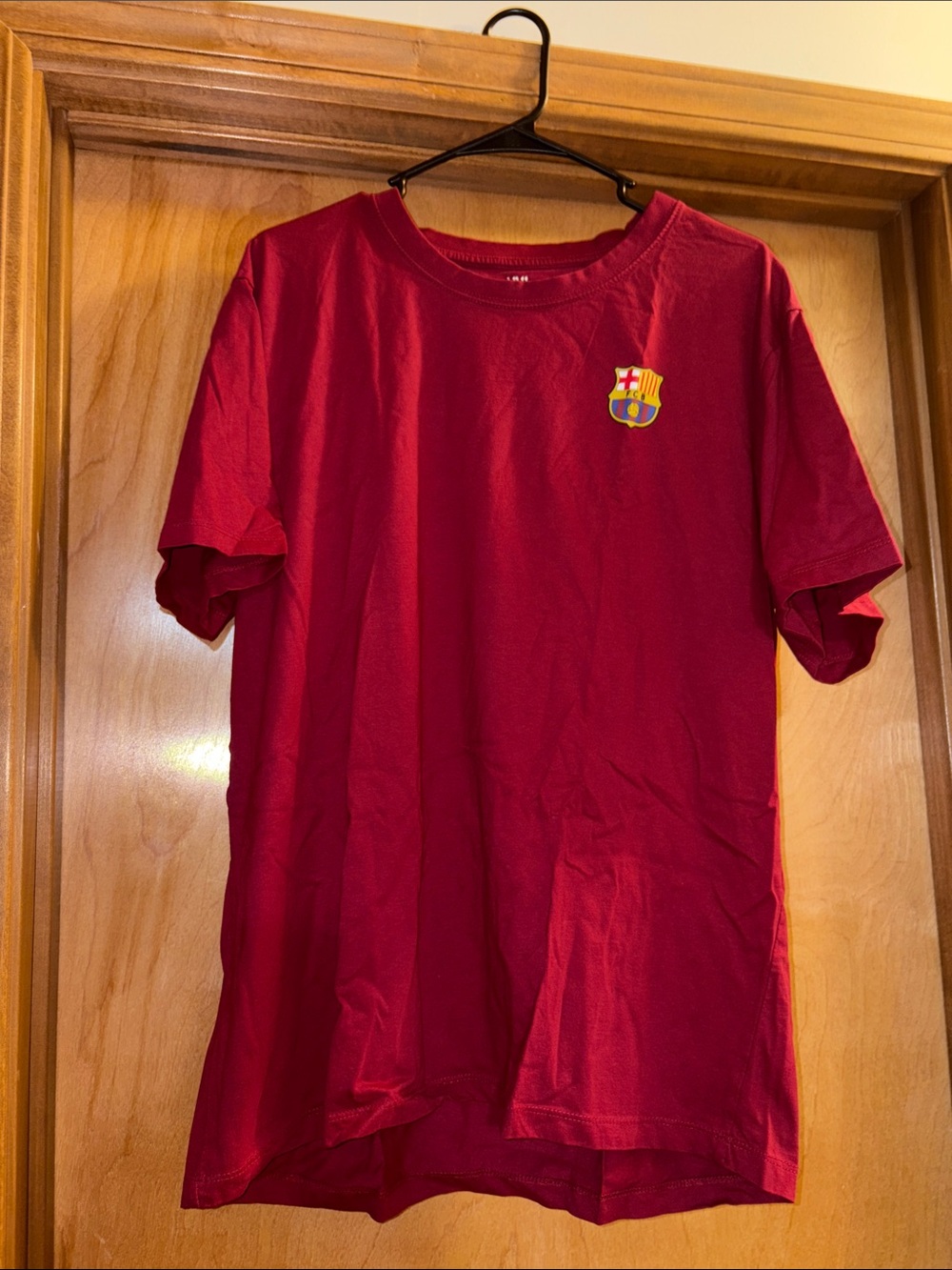 Men's Red Short Sleeve Tee with Crest Logo - Athletic Casual